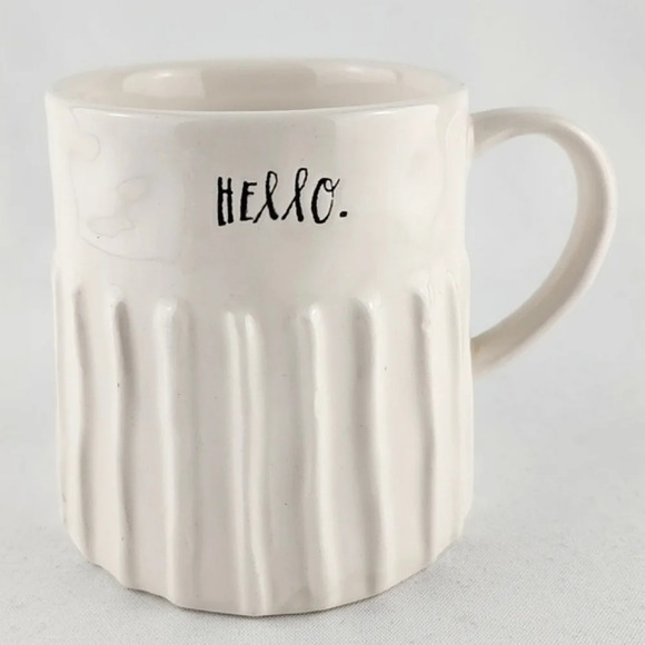 ⭐️2 / $50⭐️ Rae Dunn Mug  Glossy White Black HELLO Etched Scallopped Sides - Picture 1 of 9